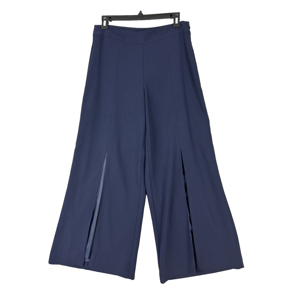 Trina Turk Womens Pants Slit Front Navy Blue Size 2 Cropped High Rise Dressy